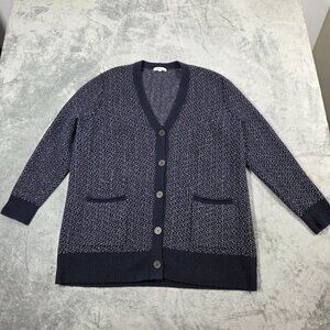Madewell Cardigan Womens XL Navy Wool Blend Birds Eye Maysfield Preppy Sweater